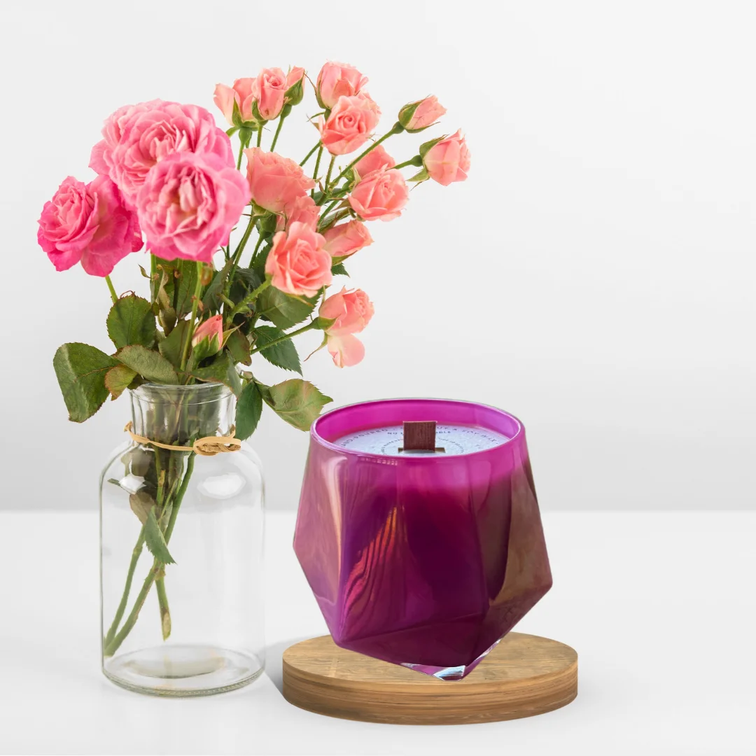 Luxury Aromatherapy Rose Scented Candle — 16 oz, Wooden Wick, Handcrafted, All-Natural Coconut-Soy Wax, Floral Design - Image 2