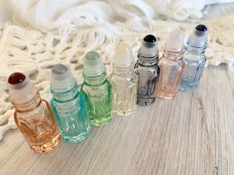 Pastel Gemstone Roller Bottles ~ 5 ml ~ Glass Bottle ~ Essential Oil Roller ~ Aromatherapy ~ Holistic ~ Gift ~ Travel ~ DIY Perfume ~ Gifts